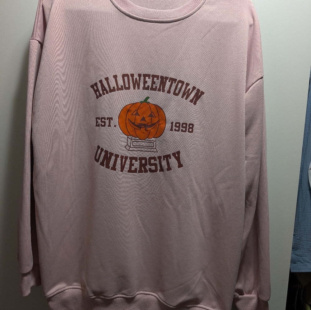 SHEIN Pink Halloween Town University Sweatshirt
